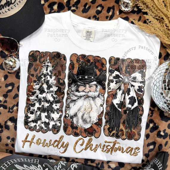 Preppy Cowgirl Christmas PNG: Howdy Leopard Western Design (Digital Download)