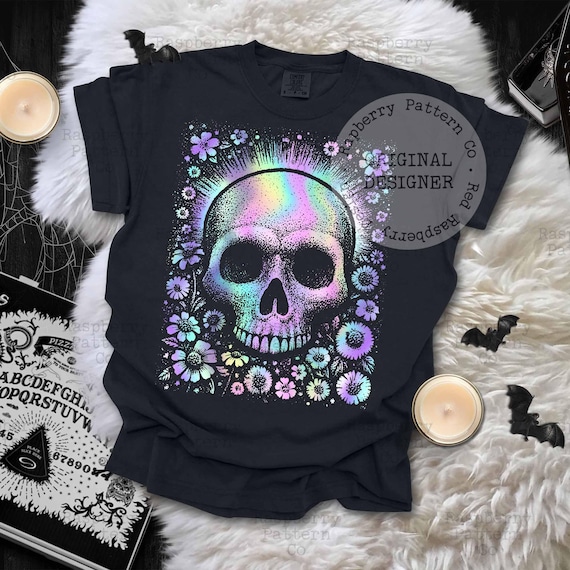 Iridescent Halloween PNG, Trendy Halloween PNG, Holographic Skull PNG, Iridescent Ghost Design, Vintage Horror Movie Png,Girly Halloween Png
