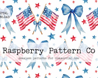 Coquette 4th of July  Seamless File, Patriotic America digital paper, Coquette USA seamless, Stars and Stripes, Grand Millennial seamless