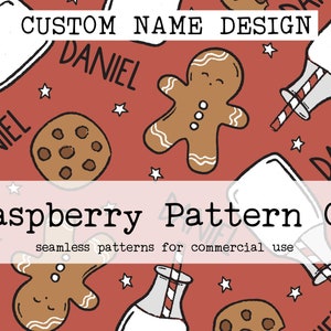 Milk and Cookies Christmas Seamless Pattern + Custom Name for Commercial Use, Christmas seamless repeat pattern, Custom Name seamless file,