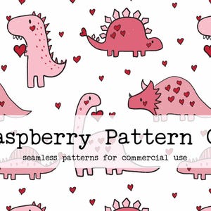 Valentine Dinosaurs seamless pattern, Valentine Heart seamless, valentine coquette seamless, Cute Girly Dinosaur seamless,Pink Dino seamless