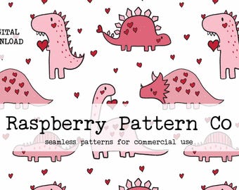 Valentine Dinosaurs seamless pattern, Valentine Heart seamless, valentine coquette seamless, Cute Girly Dinosaur seamless,Pink Dino seamless