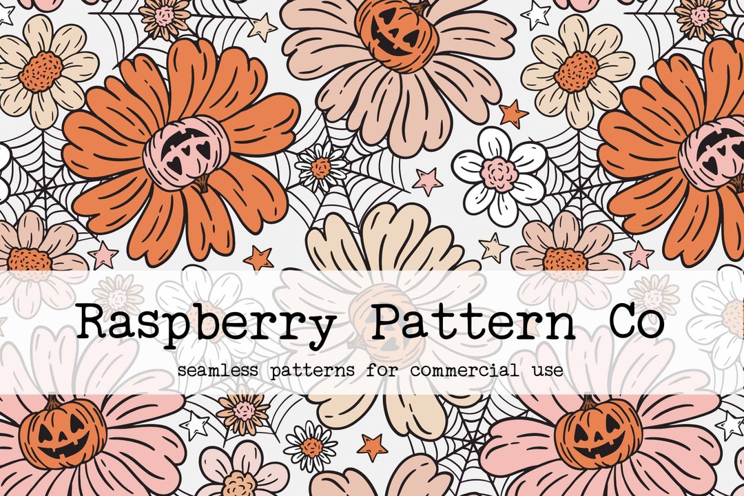 Jack O Lantern Pumpkin Floral Seamless Pattern for Commercial Use ...