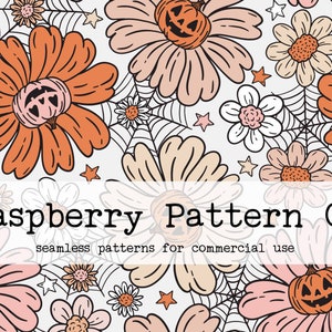 Jack O Lantern Pumpkin Floral Seamless Pattern for Commercial Use, halloween floral pumpkin seamless, Spider spiderweb spooky seamless