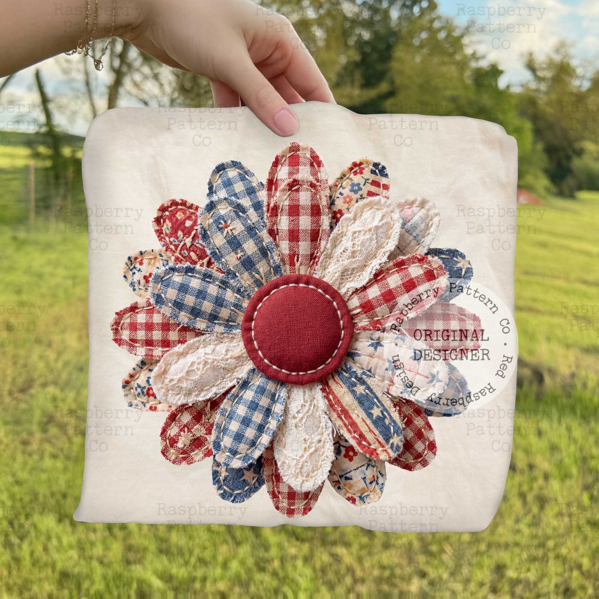 Faux Patchwork Flower July 4th Trendy Png, Grandma Core Fourth of July ...