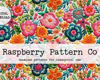 Embroidery Seamless File, Mexican Floral Embroidery seamless, Cottage Core boho seamless, Floral embroidery seamless pattern,daisy seamless