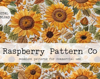Sonnenblume Blumen Stickerei nahtlos, Cottagecore Boho nahtlose, Sommer Blumen Stickerei nahtloses Muster