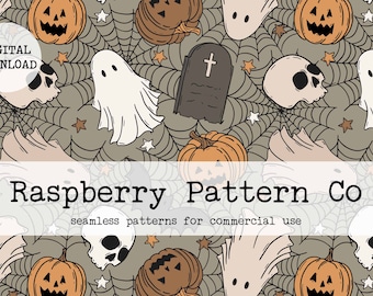 Love Halloween Seamless Pattern, Stay Spooky Halloween seamless, Ghost bat skull pumpkin seamless, Happy Halloween seamless, Gender neutral