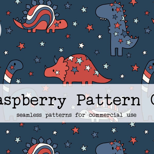 Fourth of July Patriotic Dinosaur Seamless File,Stars and Stripes Dinos seamless repeat pattern,USA 4th of July Red White Blue seamless file