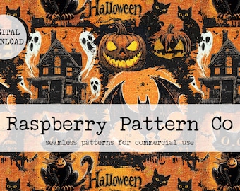 Retro Vintage Halloween collage Seamless,Spooky Halloween Patchwork Seamless, Halloween Patch Spooky Season seamless, Black Cat seamless
