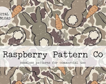 Camo Osterhase nahtlose Datei | Retro Genderneutral | Jagdsaison | Junge Ostern | Old School Ententarn | Eierjäger | Frohe Ostern