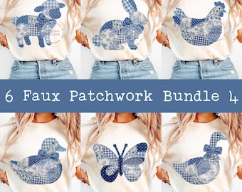 Blaues Toile Patchwork Grandmacore Bundle PNG, Trendiges Ostern PNG, Faux Patchwork Coquette Ente Png, Cottage Core Gingham Frühling Patchwork PNG