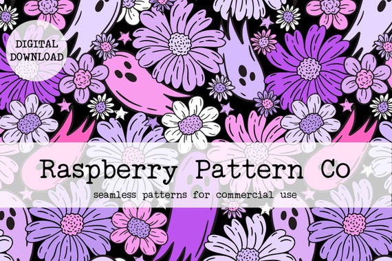 Floral Ghosts Halloween Seamless Pattern File, Pastel Halloween seamless, bat skull pumpkin seamless, Spooky Creepy Cute Halloween seamless,