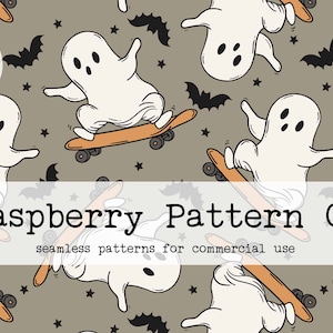 Skateboard Ghosts seamless, Halloween Seamless Pattern, Ghost bat skull pumpkin seamless, Boy Halloween seamless, Creep it Real seamless