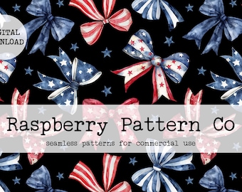 Coquette 4th of July Bows Seamless File, Patriotic America digital paper, Coquette USA seamless, Stars and Stripes,Grand Millennial seamless