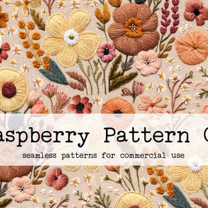Embroidery Seamless File, Spring Floral Embroidery seamless, Cottagecore boho seamless,Wildflower embroidery seamless pattern,daisy seamless