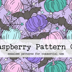 Pumpkins and Bats Halloween Seamless Pattern File, Pastel Halloween seamless, bat skull pumpkin seamless, Creepy Cute Halloween seamless,