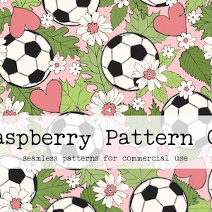 Soccer Football Spring Floral Neutral Seamless File for Commercial Use, floral soccer seamless pattern, spring sport seamless pattern