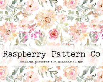 Watercolor Dahlia Floral White Seamless Pattern, boho floral seamless, watercolor floral seamless file, spring floral seamless