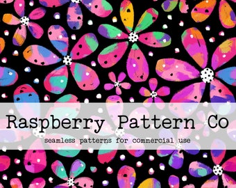 Painted Abstract Rainbow Summer Floral bright seamless repeat pattern, Abstract seamless, boho print seamless,abstract daisy floral seamless
