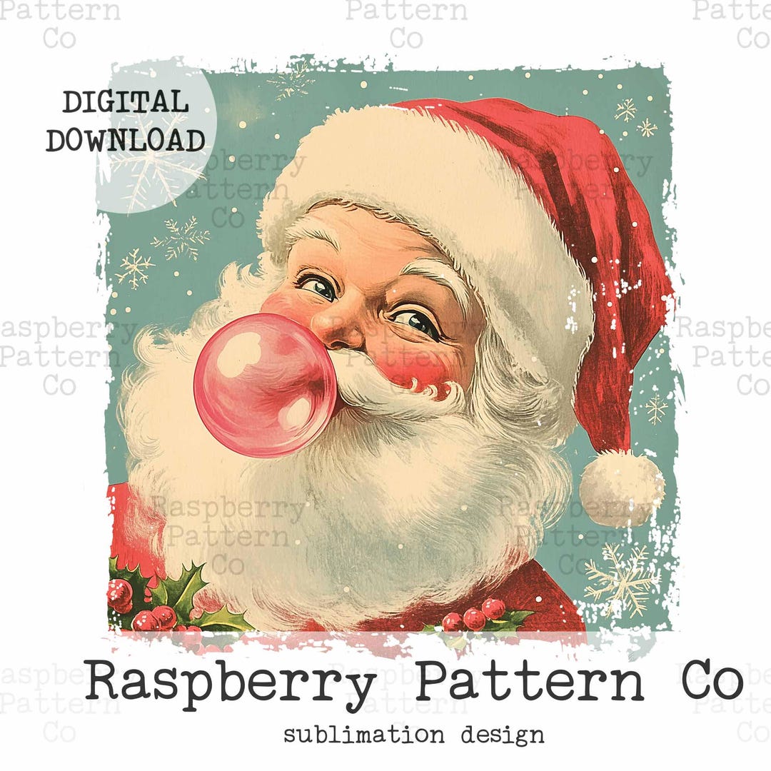 Retro Santa Christmas Blowing Bubble PNG, Vintage Merry Christmas PNG ...