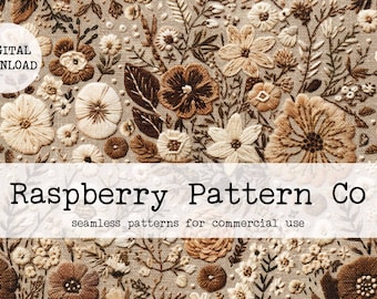 Embroidery Seamless File, Cottage Core boho seamless, Neutral Floral embroidery seamless pattern, wildflower embroidery seamless