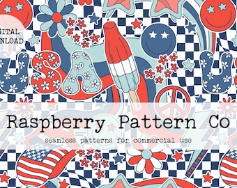 Retro Patchwork Seamless File, Patriotic Patchwork digital paper, USA Collage seamless, Stars and Stripes patchwork ,4th of July seamless