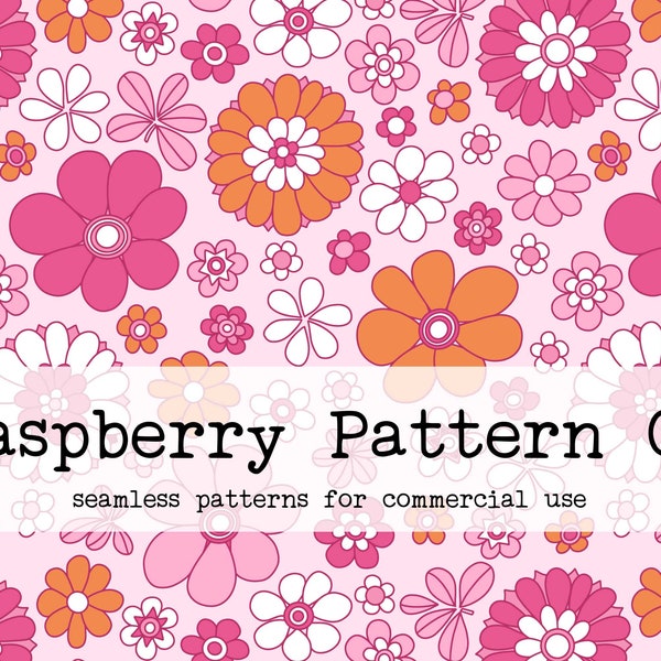 Retro Floral Seamless Pattern Flower Power 60s Boho for Commercial Use, Floral Seamless Pattern, Seamless Repeat Pattern