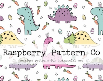 Pastel Easter Dinosaurs Gender neutral seamless repeat pattern, easter seamless, rabbit ears seamless,Bright Dino easter egg carrot seamless