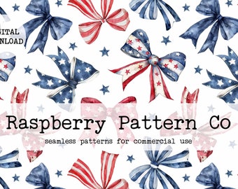 Coquette 4th of July Bows Seamless File, Patriotic America digital paper, Coquette USA seamless, Stars and Stripes,Grand Millennial seamless