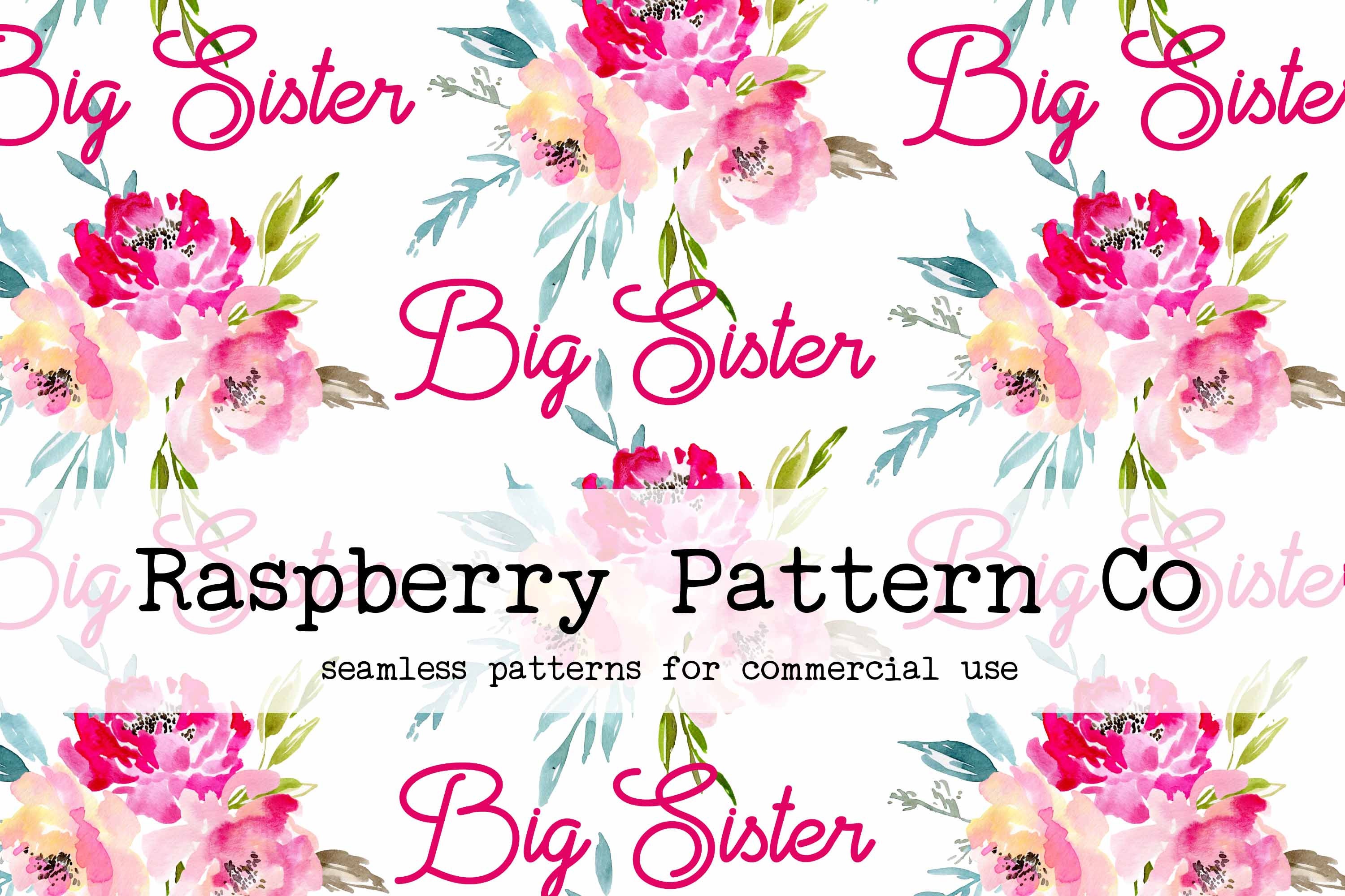 Big Sister Summer Bright Pink Watercolor Floral Seamless Pattern Boho Neutral for Commercial Use, floral seamless, little sister seamless