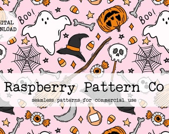 Love Halloween Seamless Pattern File, Gender Neutral Halloween seamless, bat skull pumpkin seamless, Spooky Creepy Cute Halloween seamless,