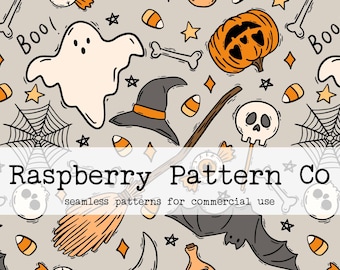 Love Halloween Seamless Pattern File, Gender Neutral Halloween seamless, bat skull pumpkin seamless, Spooky Creepy Cute Halloween seamless,
