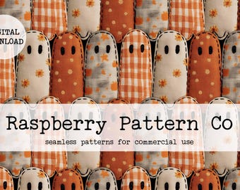 Preppy Floral Fall Patchwork Ghost seamless,Patchwork Pumpkin png, Halloween Jack O’ Lantern,Faux Embroidery Pumpkin Lace,Tis the Season Png
