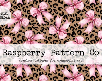 Pink Leopard Coquette Bow Seamless File, Preppy Leopard Bow seamless, Shabby Chic Bow seamless,Trendy Coquette Bow seamless,Cheetah seamless