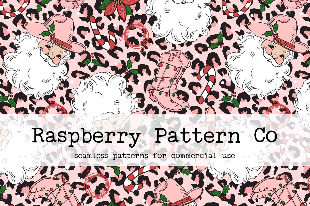 Pink Cowboy Santa Seamless Pattern for Commercial Use, Pink Leopard ...