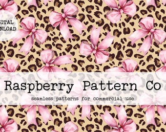 Pink Leopard Coquette Bow Seamless File, Preppy Leopard Bow seamless, Shabby Chic Bow seamless,Trendy Coquette Bow seamless,Cheetah seamless