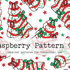 Coquette Christmas Tree Cakes seamless pattern, Debbie Cakes seamless, Christmas Desserts seamless, Cute Christmas Sweets,Coquette Christmas