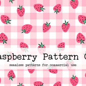 Cottage Core Summer Berries Retro Seamless Pattern 60s Boho for Commercial Use, Strawberry Seamless Pattern, Seamless Repeat Pattern
