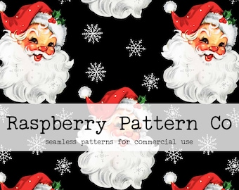 Vintage Retro Red Watercolor Santa Seamless Pattern, Vintage Christmas seamless repeat pattern, Retro Santa Christmas seamless file