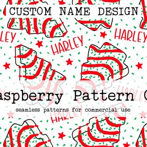 Christmas Tree Cakes Seamless Pattern + Custom Name, Christmas Name seamless repeat pattern, Custom name seamless file, christmas tree cakes