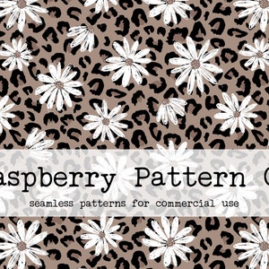 Boho Leopard Daisy Floral Neutral Seamless Pattern for Commercial Use, Leopard seamless pattern, boho floral seamless