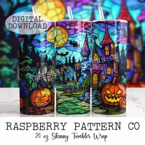 Stained Glass 20 oz Skinny Tumbler Wrap, Halloween Stained Glass Skinny Tumbler Wrap, Spooky Tumbler Wrap,Jack O Lantern Skinny Tumbler Wrap