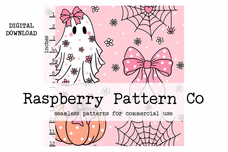Coquette Halloween Seamless File, Cute Ghosts Pumpkins Spiderweb and ...