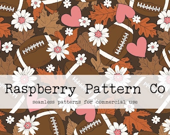 Football Fall Floral Neutral Seamless File for Commercial Use, football seamless pattern, sports seamless pattern, fall floral seamless