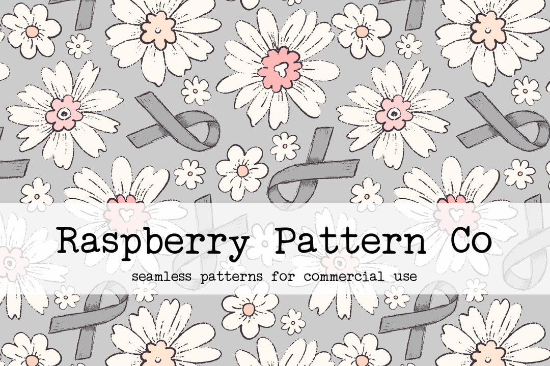 Cancer Grey Ribbon Floral Seamless Pattern Boho Neutral for Commercial ...