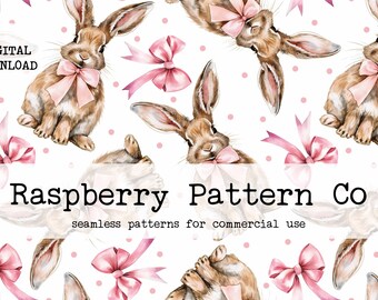 Coquette Bunny naadloos patroon, Coquette Easter naadloos, schattig konijntje naadloos, aquarel Bunny naadloos, Coquette Bow naadloos bestand