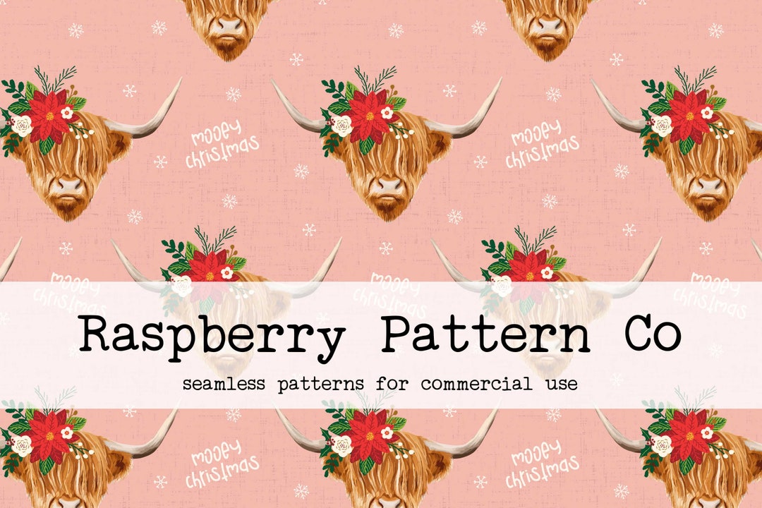Highland Cow Seamless Pattern for Commercial Use, Christmas Seamless ...
