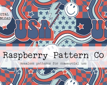 Retro Patchwork Seamless File, Patriotic Patchwork digital paper, USA Collage seamless, Stars and Stripes patchwork ,4th of July seamless