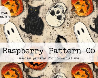 Retro Vintage Halloween Seamless,Spooky Halloween Seamless,Spooky Season seamless,Black Cat seamless,Vintage Pumpkin seamless,Ghost seamless